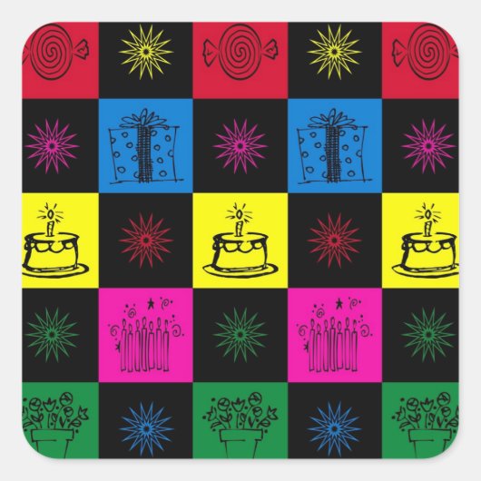 Happy Birthday Quadratischer Aufkleber (Vorderseite)