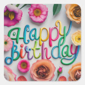 Happy Birthday Quadratischer Aufkleber (Vorderseite)