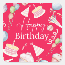 Happy Birthday Quadratischer Aufkleber