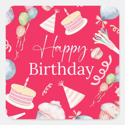 Happy Birthday Quadratischer Aufkleber (Vorderseite)