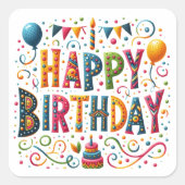 Happy Birthday Quadratischer Aufkleber (Vorderseite)