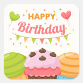 Happy Birthday Quadratischer Aufkleber (Vorderseite)