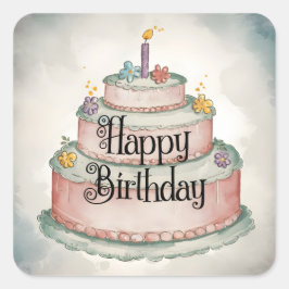 Happy Birthday Quadratischer Aufkleber