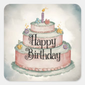 Happy Birthday Quadratischer Aufkleber (Vorderseite)