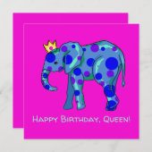 Happy Birthday Queen Elephant Flat Card (Vorne/Hinten)