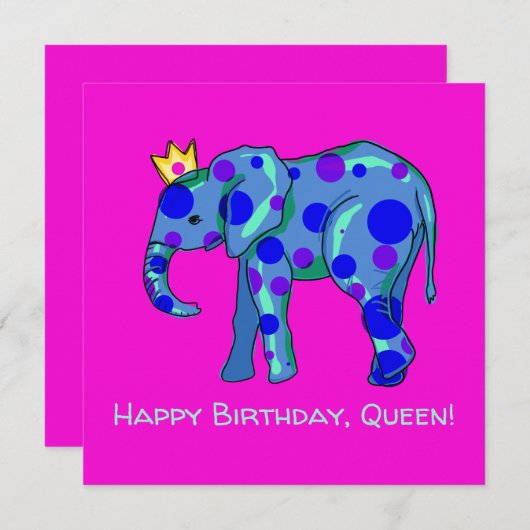 Happy Birthday Queen Elephant Flat Card (Vorne/Hinten)
