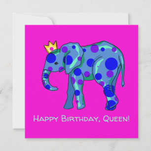 Happy Birthday Queen Elephant Flat Card