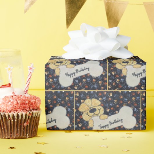 Happy Birthday Quilt Dog With a Bone Geschenkpapier (Geburtstagsparty)