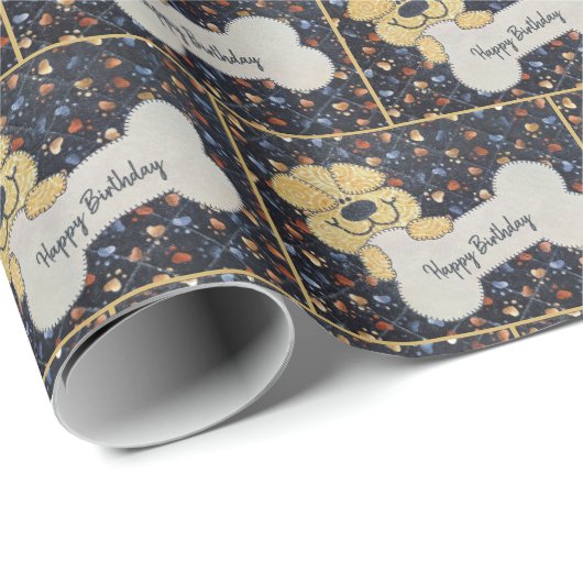 Happy Birthday Quilt Dog With a Bone Geschenkpapier (Rolleneckpunkt)