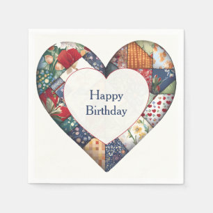 Happy Birthday Quilted Heart Serviette