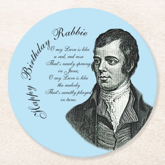 Happy Birthday Rabbie - Robert Burns Runder Pappuntersetzer (Vorderseite)