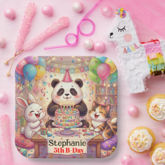 Happy Birthday Rabbit Panda Cat Cute Animals Pappteller