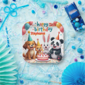 Happy Birthday Rabbit Panda Cat Dog Cute Animals  Pappteller (Party)