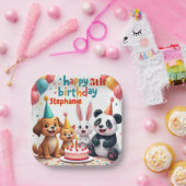 Happy Birthday Rabbit Panda Cat Dog Cute Animals  Pappteller (Party)