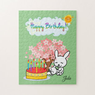 Happy Birthday Rabbit Tree Cake Sun Puzzle