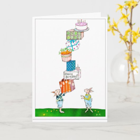 Happy Birthday Rabbits Karte (Gelbe Blume)