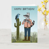 Happy Birthday - Raccoon spielt Harmonica Card Karte (Gelbe Blume)