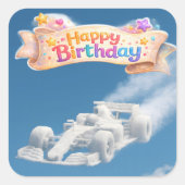 Happy birthday racing car cloud Square Quadratischer Aufkleber (Vorderseite)
