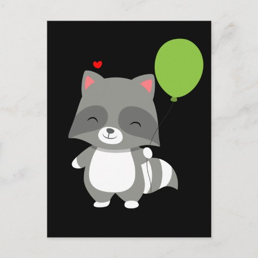 Happy Birthday Racoon Boy Girl Balloon Trash Panda Postkarte (Vorderseite)