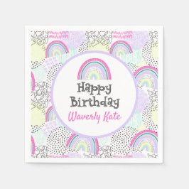 Happy Birthday Rainbow 90's Girl's Kawaii Party Serviette