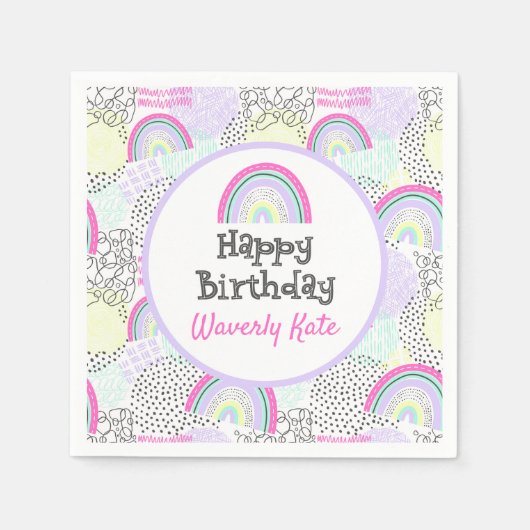Happy Birthday Rainbow 90's Girl's Kawaii Party Serviette (Vorderseite)