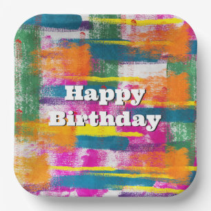 Happy Birthday Rainbow Abstrakt Pappteller
