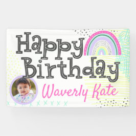 Happy Birthday Rainbow Baby Girl's Kawaii Foto Banner