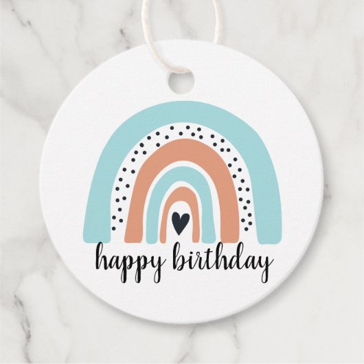 Happy Birthday Rainbow Blue Peach Geschenkanhänger (Vorderseite)