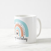 Happy Birthday Rainbow Blue Peach Kaffeetasse (VorderseiteRechts)