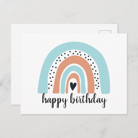Happy Birthday Rainbow Blue Peach Postkarte (Vorne/Hinten)