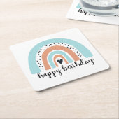 Happy Birthday Rainbow Blue Peach Rechteckiger Pappuntersetzer (angewinkelt)