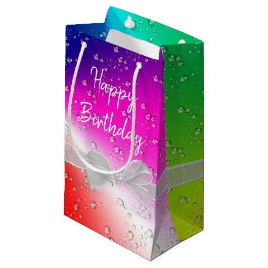 Happy Birthday Rainbow Bubbles Kleine Geschenktüte (Vorderseite Schrägansicht)