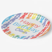 Happy Birthday Rainbow Bunny Personalisiert Kids Pappteller (Schrägansicht)