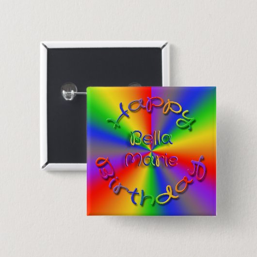 Happy Birthday Rainbow Button (Vorne & Hinten)