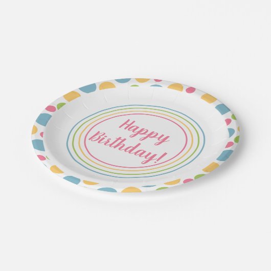 Happy Birthday Rainbow Colors Pappteller (Schrägansicht)
