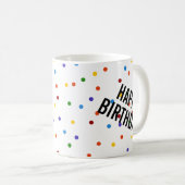 Happy Birthday Rainbow Dots Muster Weiß Kaffeetasse (VorderseiteRechts)