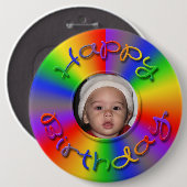 Happy Birthday Rainbow Foto Button (Vorne & Hinten)