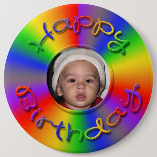 Happy Birthday Rainbow Foto Button (Vorderseite)