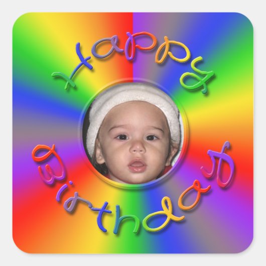 Happy Birthday Rainbow Foto Stickers Template (Vorderseite)