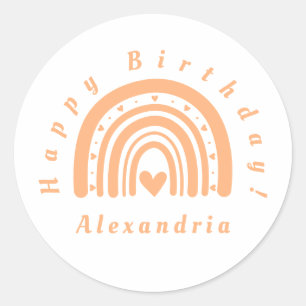 Happy Birthday Rainbow Minimal Peach Runder Aufkleber