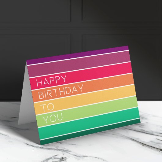 Happy Birthday | Rainbow Modern Stripe LGBT Fun Karte