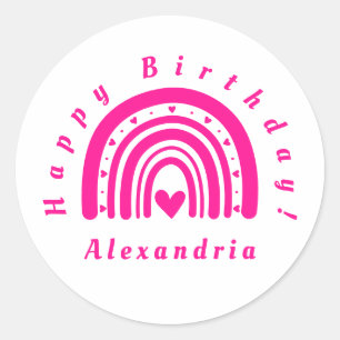 Happy Birthday Rainbow Personalisiert Hot Pink Runder Aufkleber