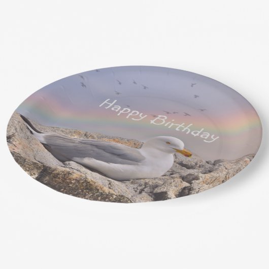 Happy Birthday Rainbow Seagull Pappteller (Schrägansicht)