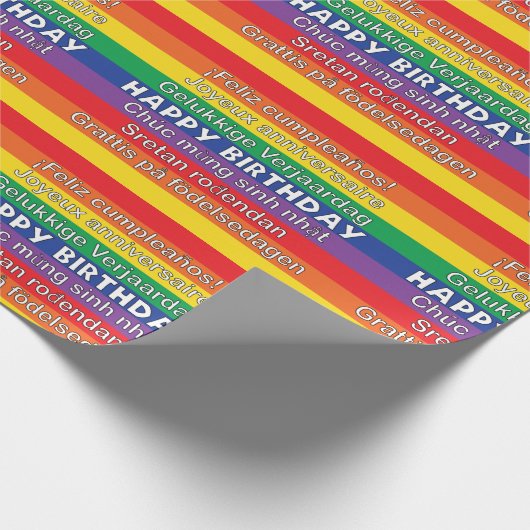 Happy Birthday Rainbow Stripes Foreign Languages Geschenkpapier (Ecke)