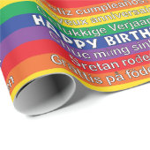 Happy Birthday Rainbow Stripes Foreign Languages Geschenkpapier (Rolleneckpunkt)