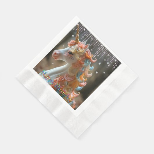 Happy Birthday Rainbow Unicorn Cake Stars Glitzer Serviette (Ecke)