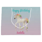Happy Birthday Rainbow Unicorn Name Große Geschenk Große Geschenktüte (Vorderseite)