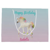 Happy Birthday Rainbow Unicorn Name Große Geschenk Große Geschenktüte (Rückseite)