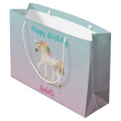 Happy Birthday Rainbow Unicorn Name Große Geschenk Große Geschenktüte (Rückseite Schrägansicht)