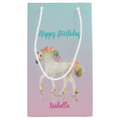 Happy Birthday Rainbow Unicorn Name Kleine Geschen Geschenktüte (Rückseite)